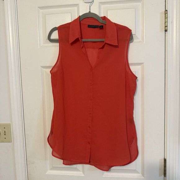Attention Red & Orange Sleeveless Button-Up Top – Size Large, EUC, Lightweight - Picture 1 of 3
